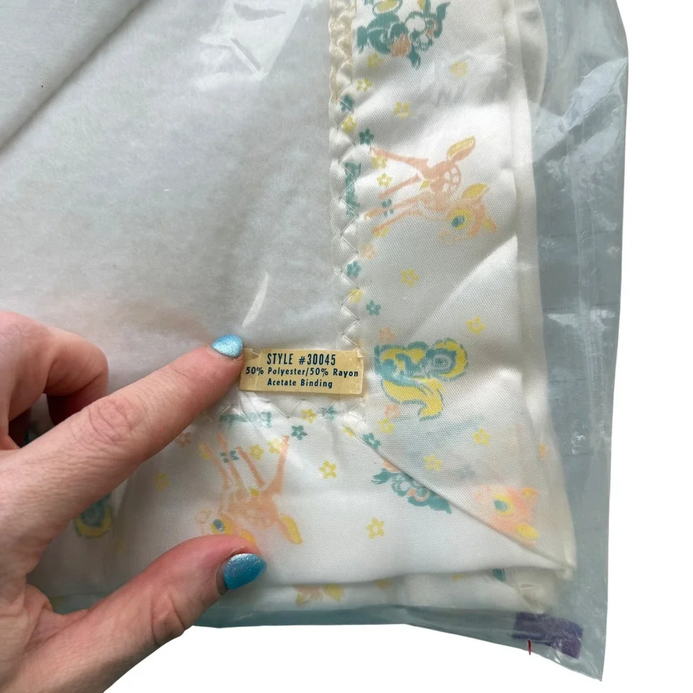 Vintage Walt Disney Bambi Baby Blanket Triboro NOS Satin Trim Nursery 1960s/70s